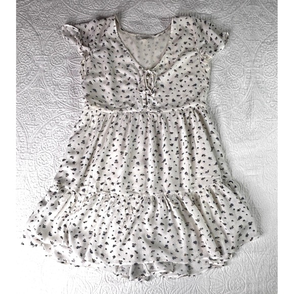 American Eagle Outfitters White Blue Floral Baby Doll Dress Fit Flare Size Small - Picture 10 of 16